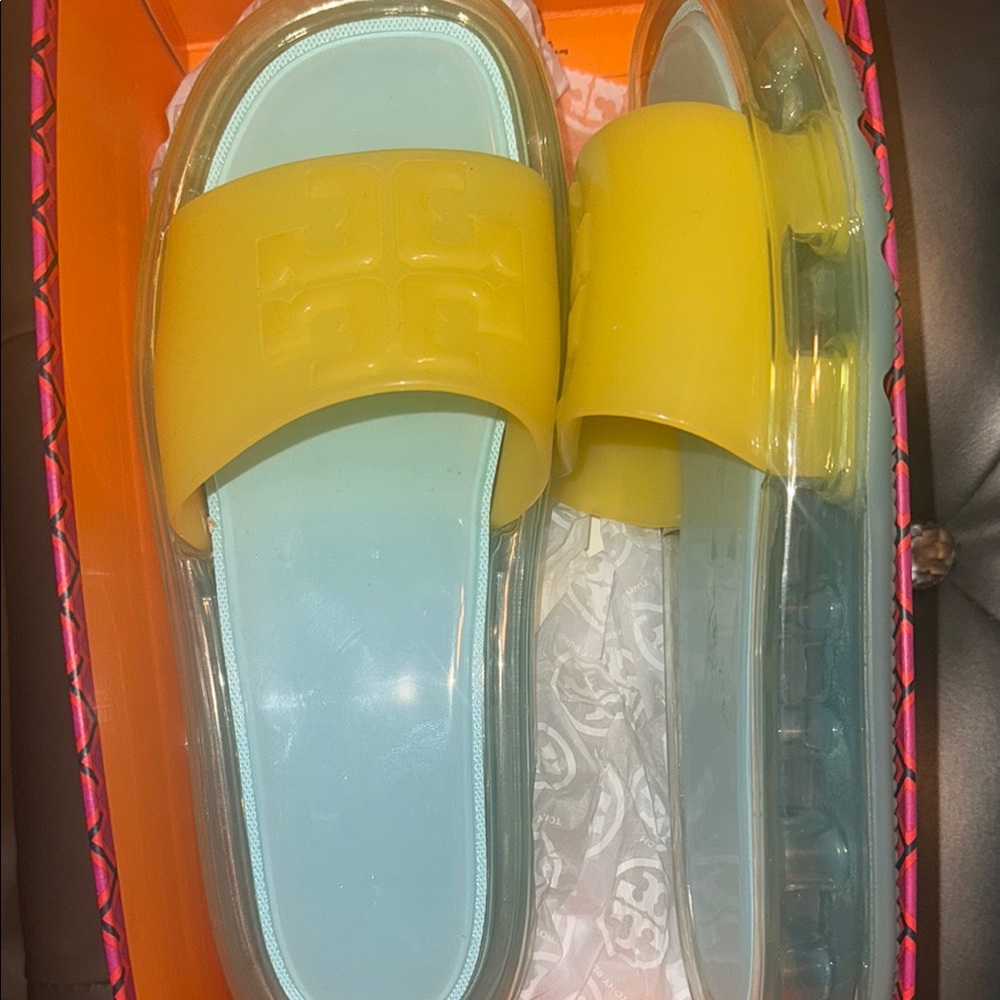 Tory Burch Blue and Yellow Sandals with Vibrant Design